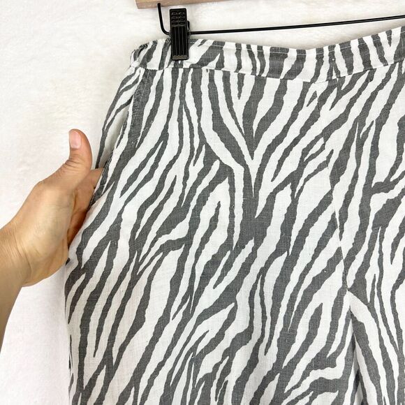 Match Point Linen Wide Leg Palazzo Pants Size XL Zebra Pull On Pockets Lagenlook - Picture 4 of 6